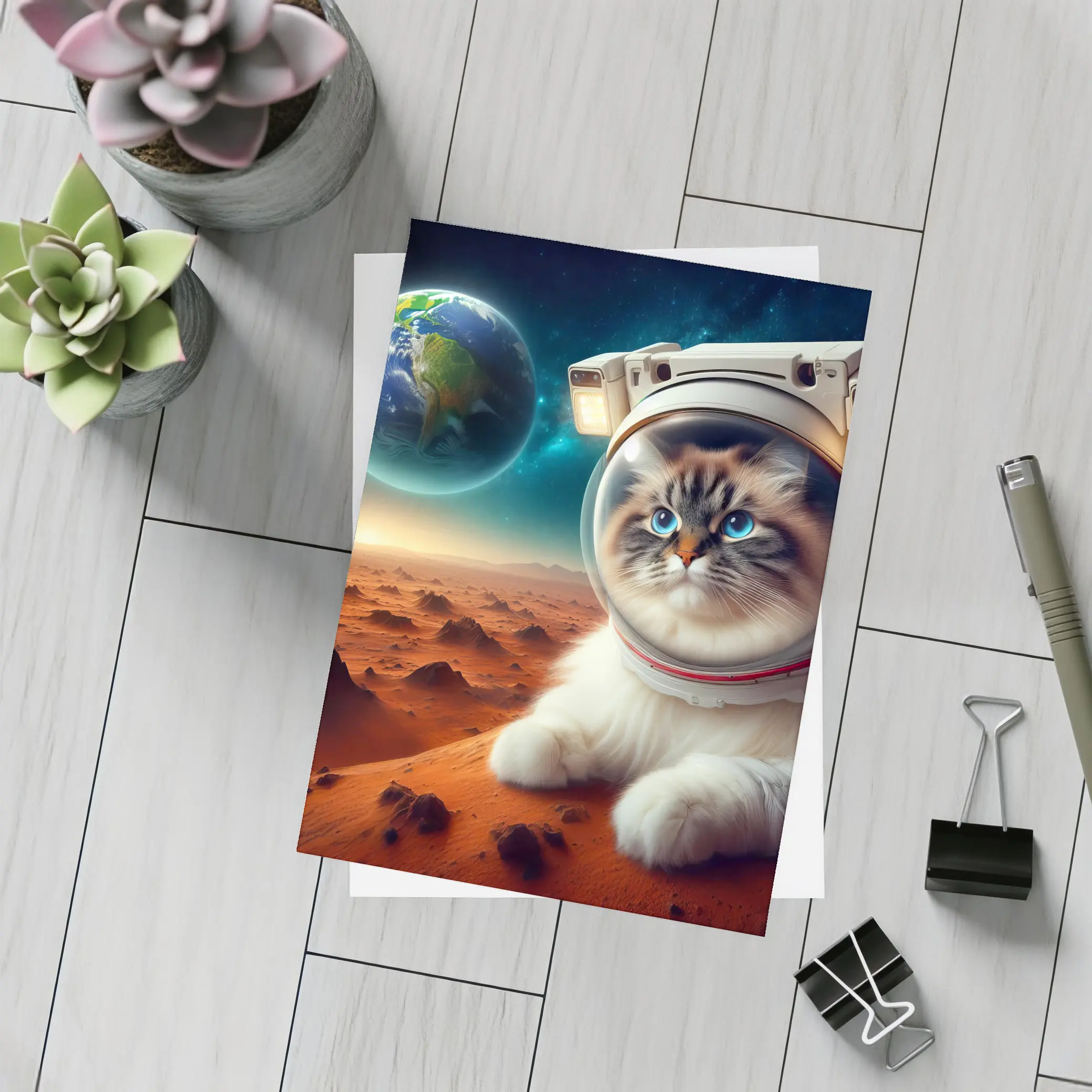 Ragdoll Cat Astronaut on Mars Surface – Postcards