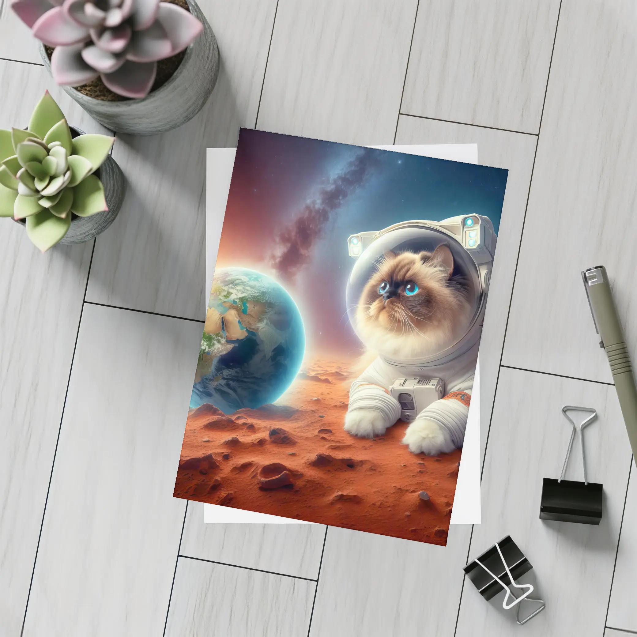 Himalayan Cat Astronaut On Mars Surface – Postcards