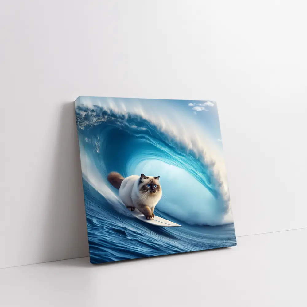 Birman Cat Surfing Giant Ocean Wave – Wall Art