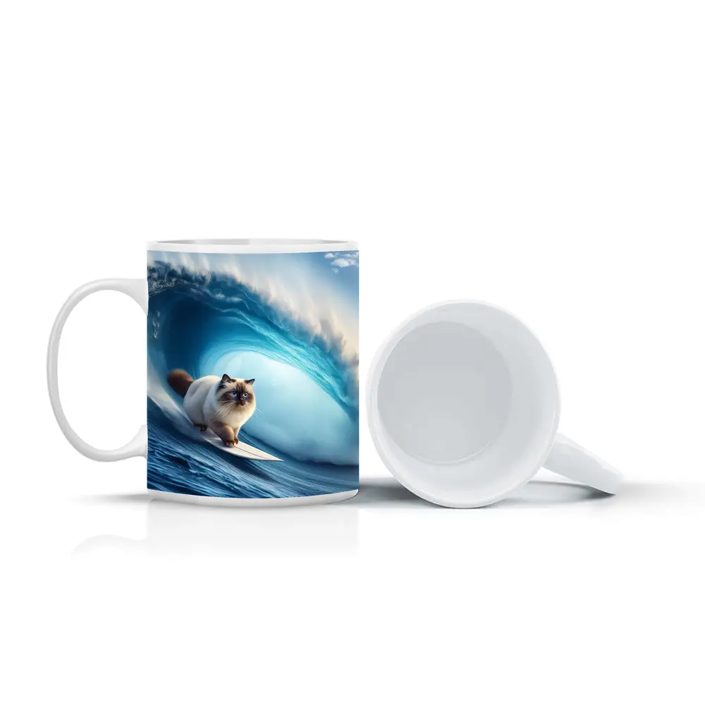 Birman Cat Surfing Giant Ocean Wave – Mugs