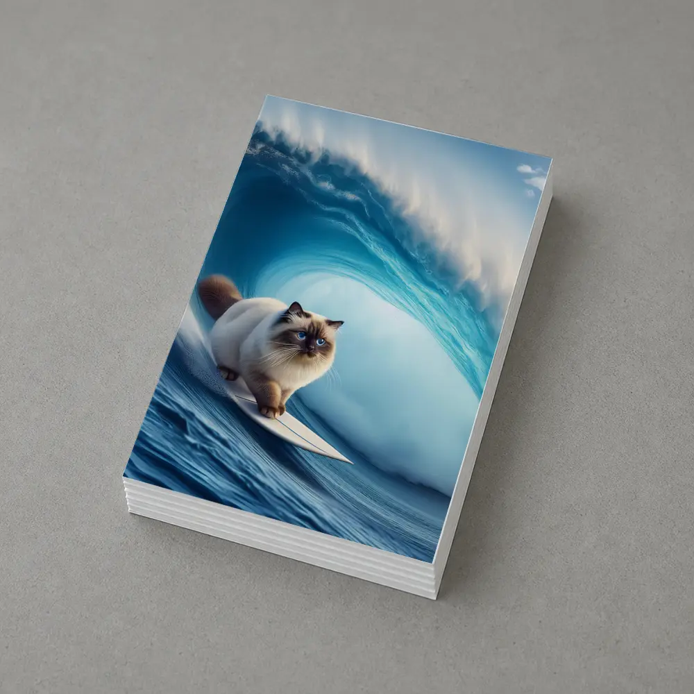 Birman Cat Surfing Giant Ocean Wave – Postcards