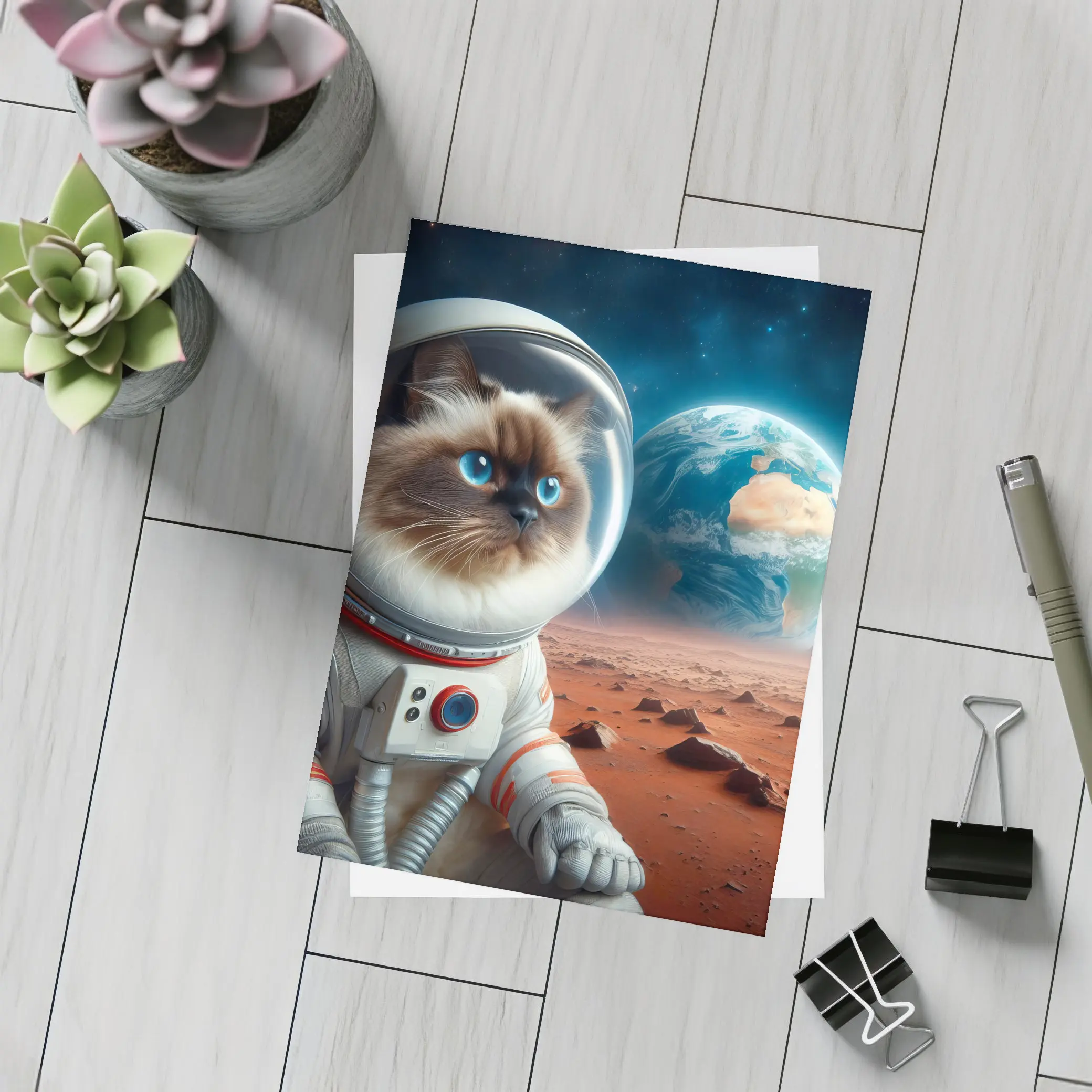 Ragdoll Cat Astronaut On Mars Surface – Postcards