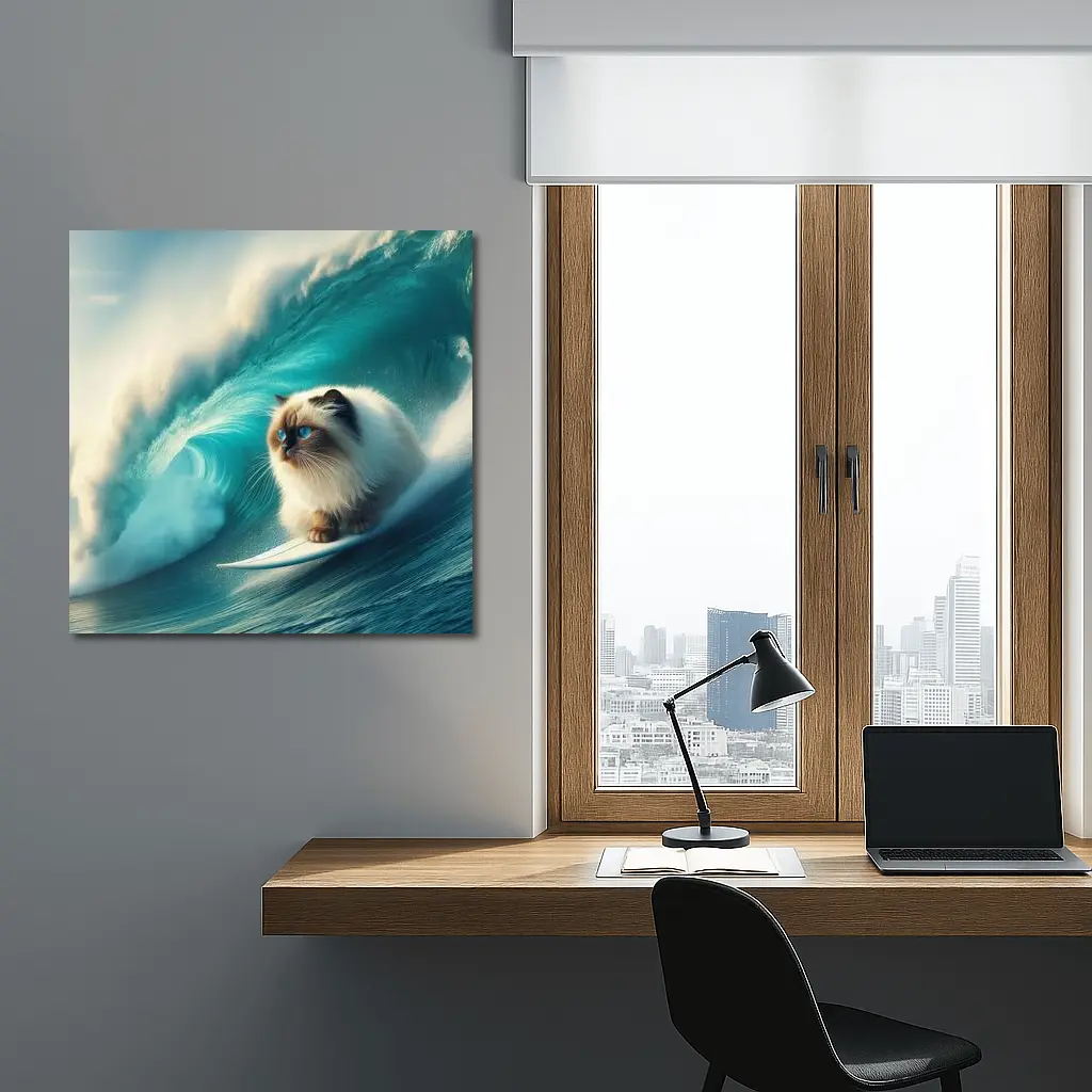 Ragdoll Cat Surfing Massive Ocean Wave – Wall Art