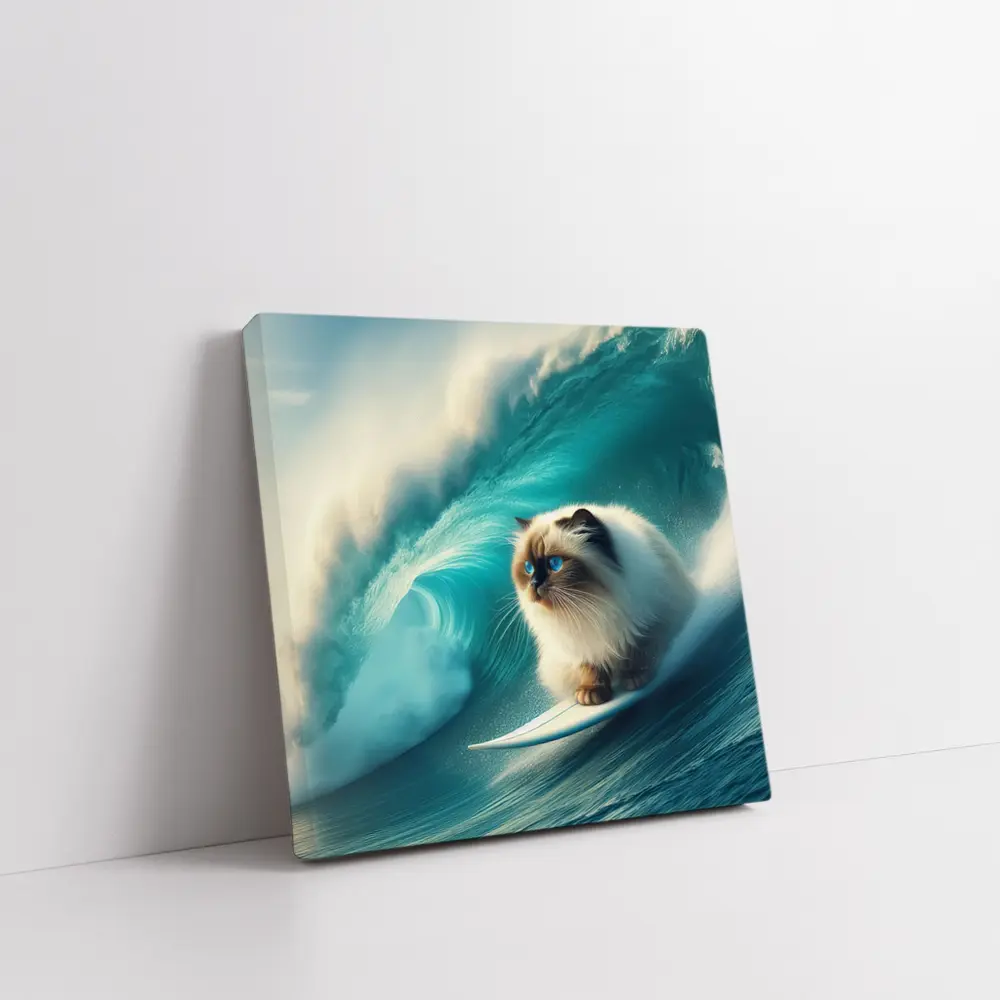Ragdoll Cat Surfing Massive Ocean Wave – Wall Art