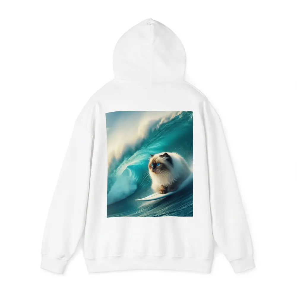 Ragdoll Cat Surfing Massive Ocean Wave – Hoodies