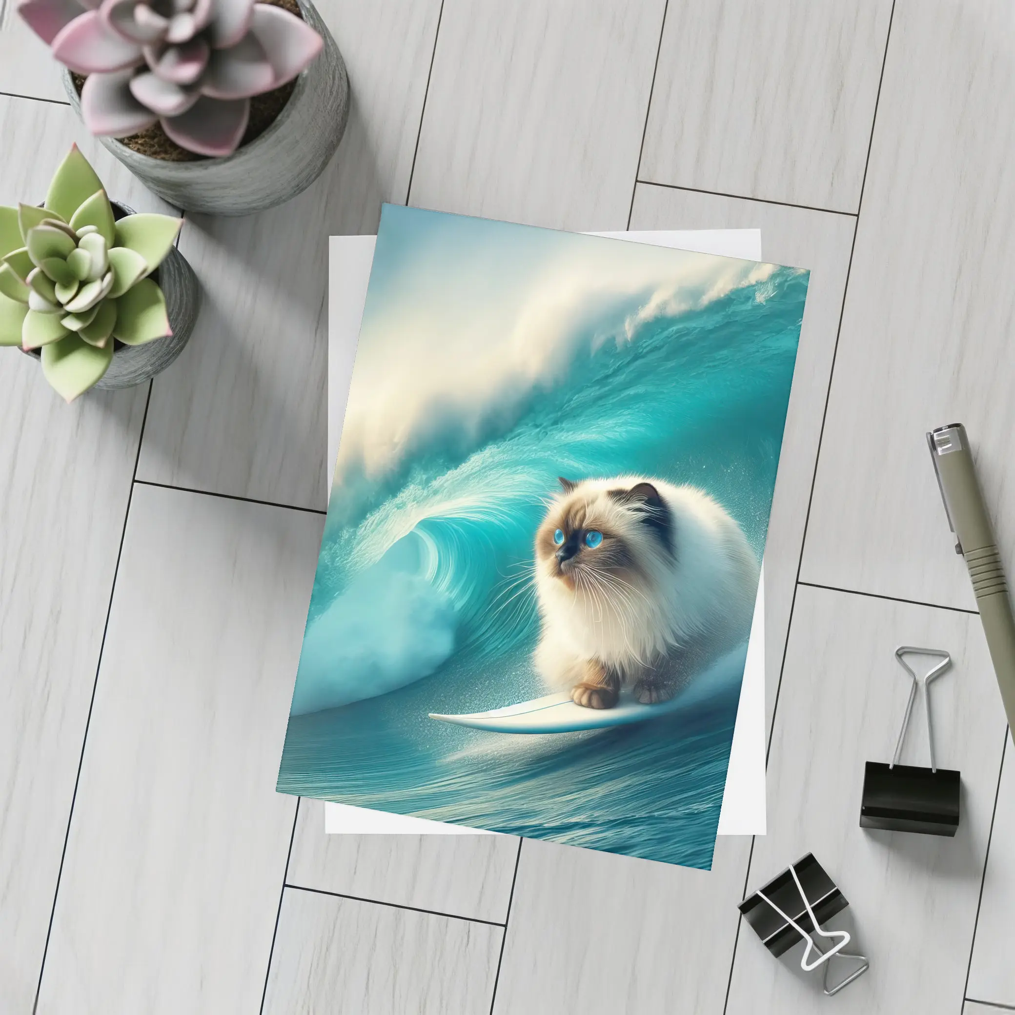 Ragdoll Cat Surfing Massive Ocean Wave – Postcards