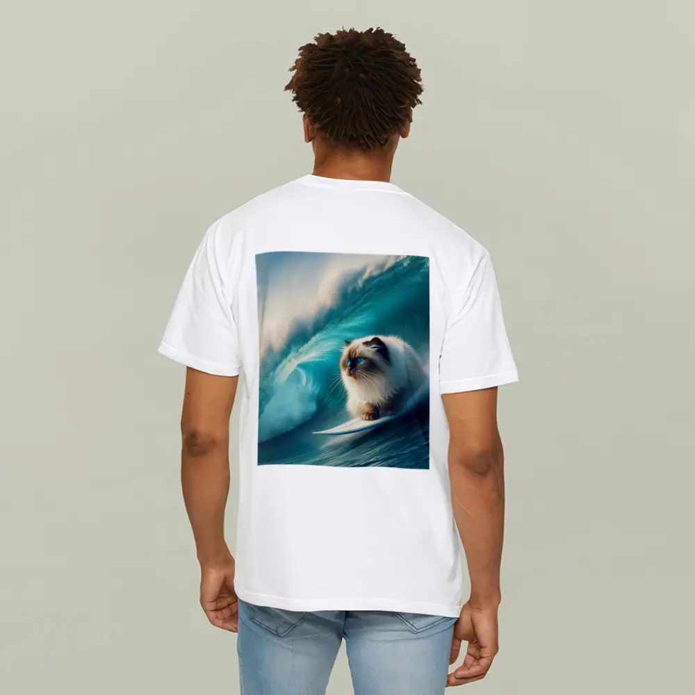 Ragdoll Cat Surfing Massive Ocean Wave – T-Shirts