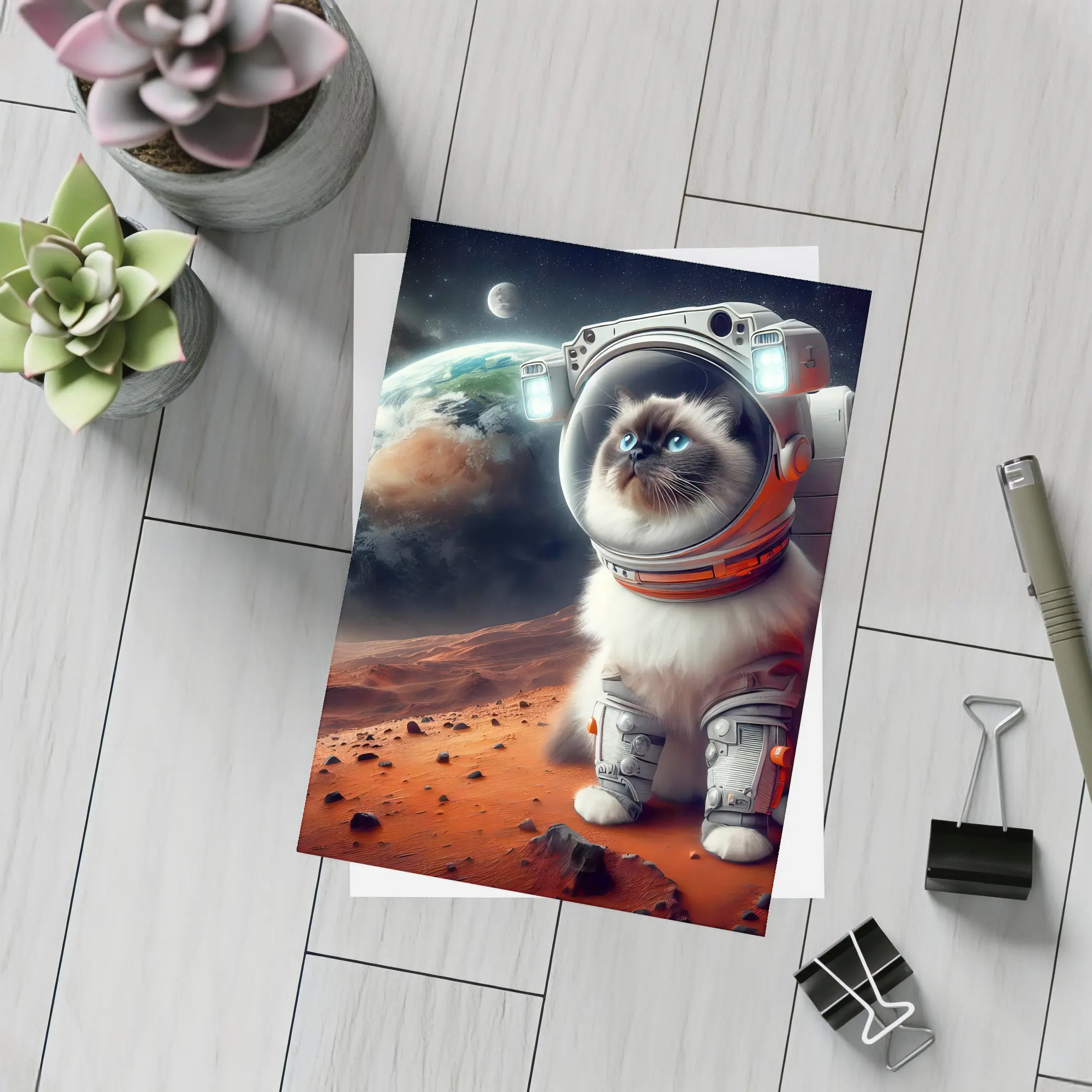 Birman Cat Astronaut on Mars Space – Postcards