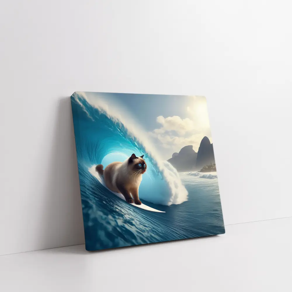 Siamese Cat Surfing Giant Ocean Wave – Wall Art