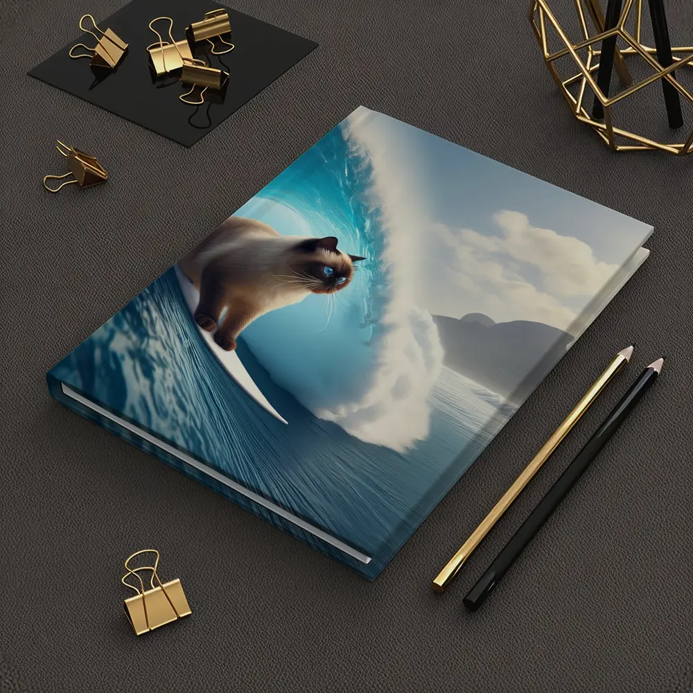Siamese Cat Surfing Giant Ocean Wave – Notebooks