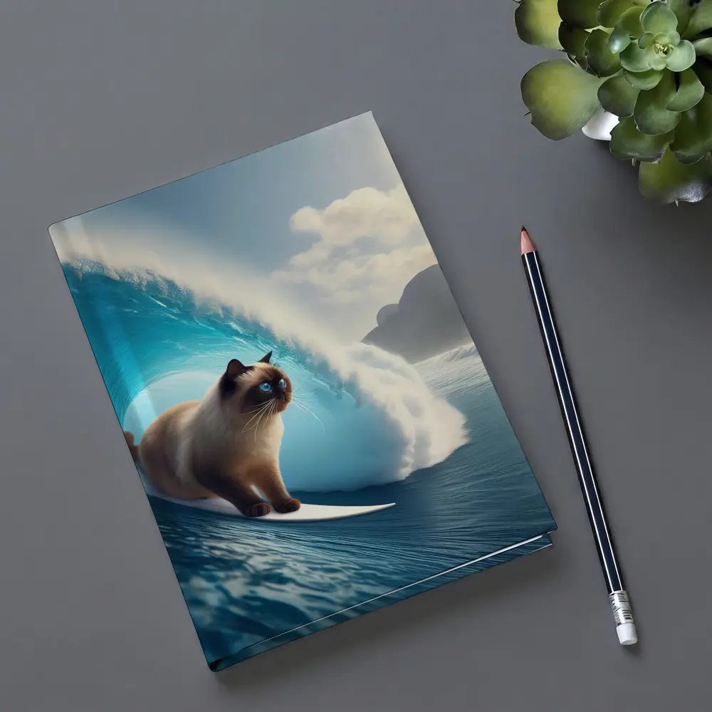 Siamese Cat Surfing Giant Ocean Wave – Notebooks