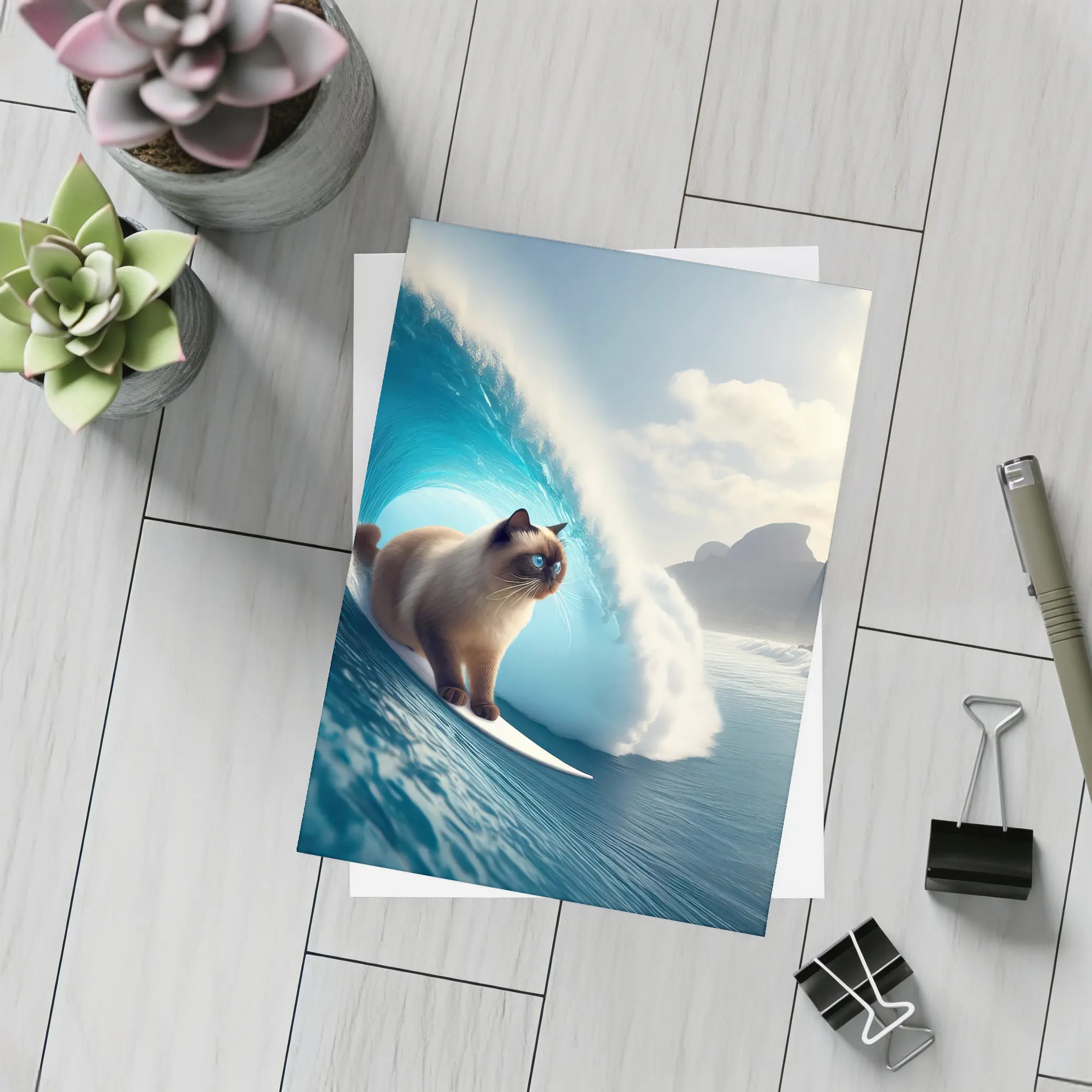 Siamese Cat Surfing Giant Ocean Wave – Postcards