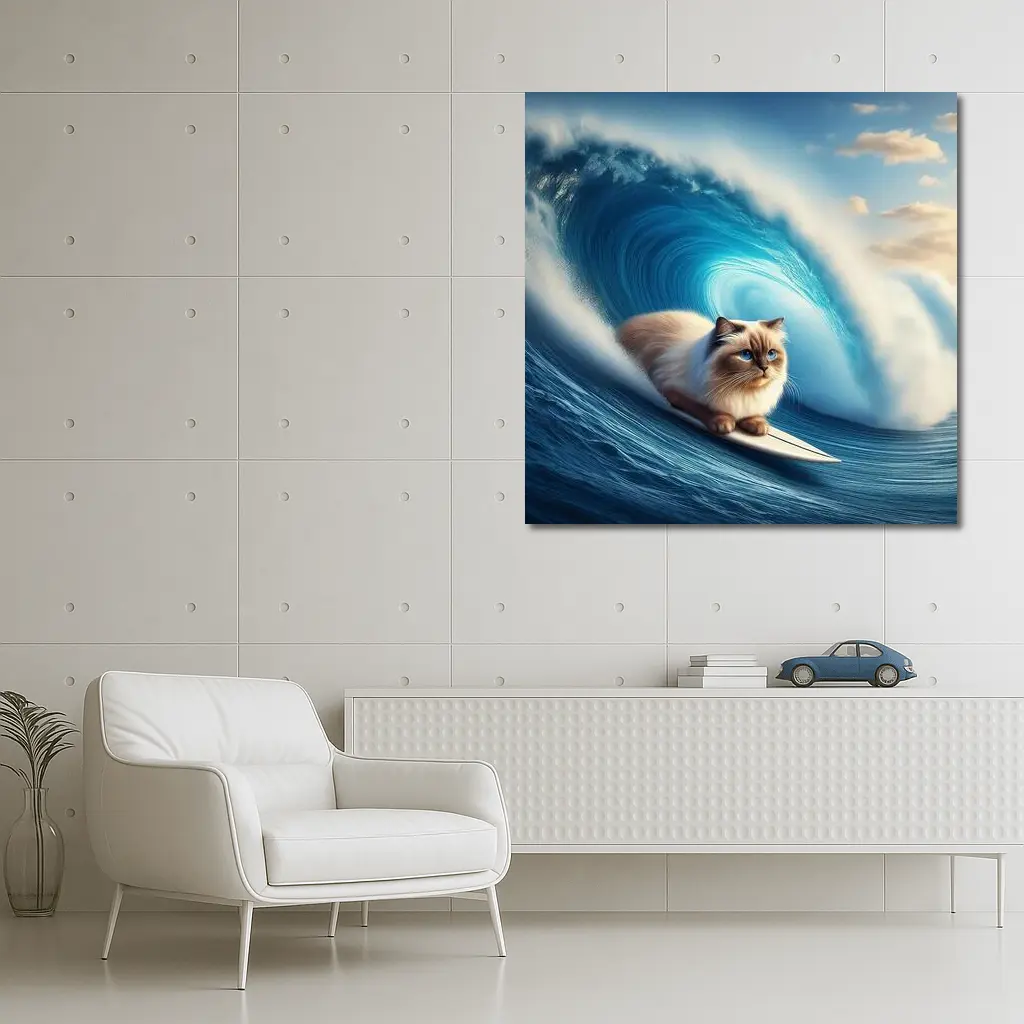 Ragdoll Cat Surfing Giant Ocean Wave – Wall Art