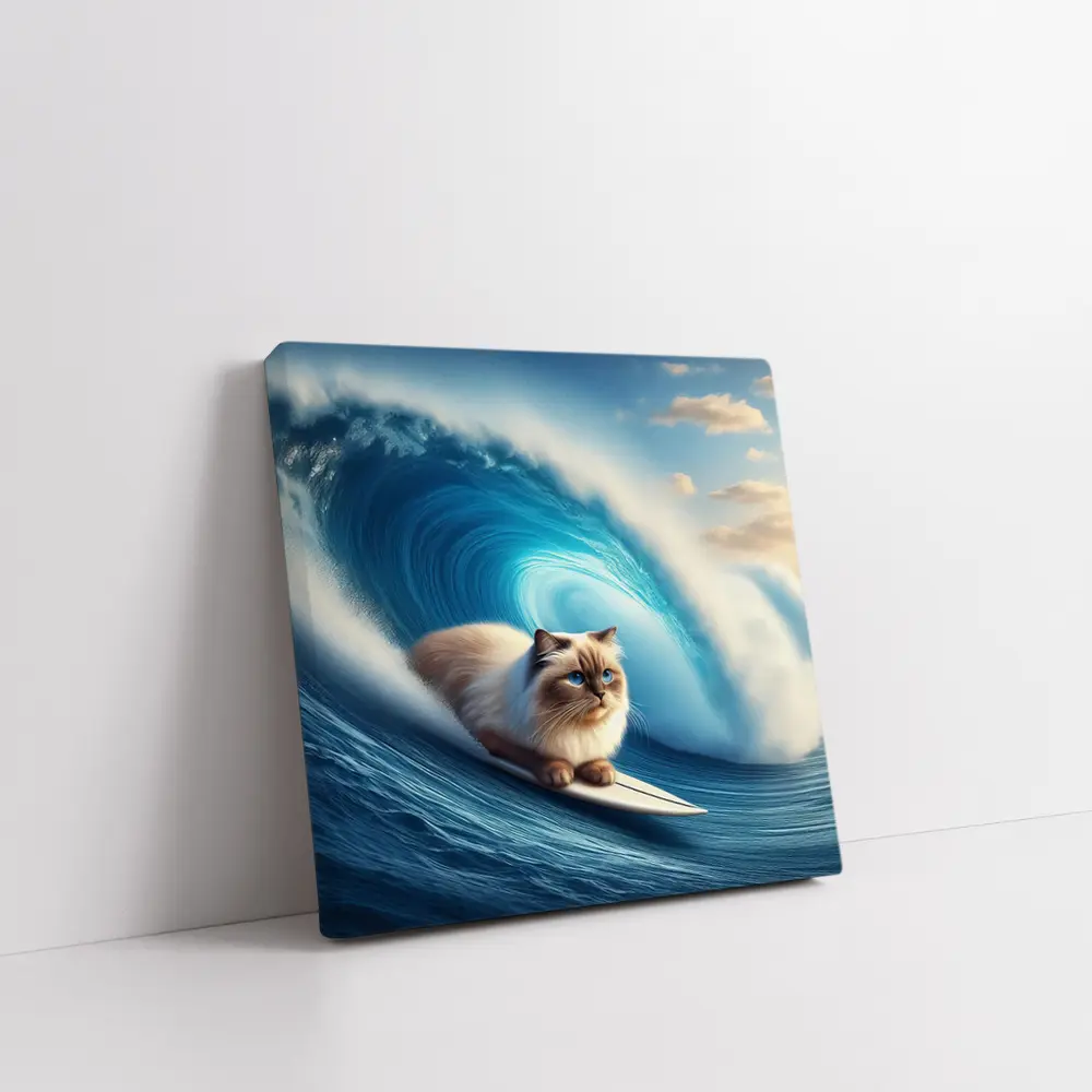 Ragdoll Cat Surfing Giant Ocean Wave – Wall Art