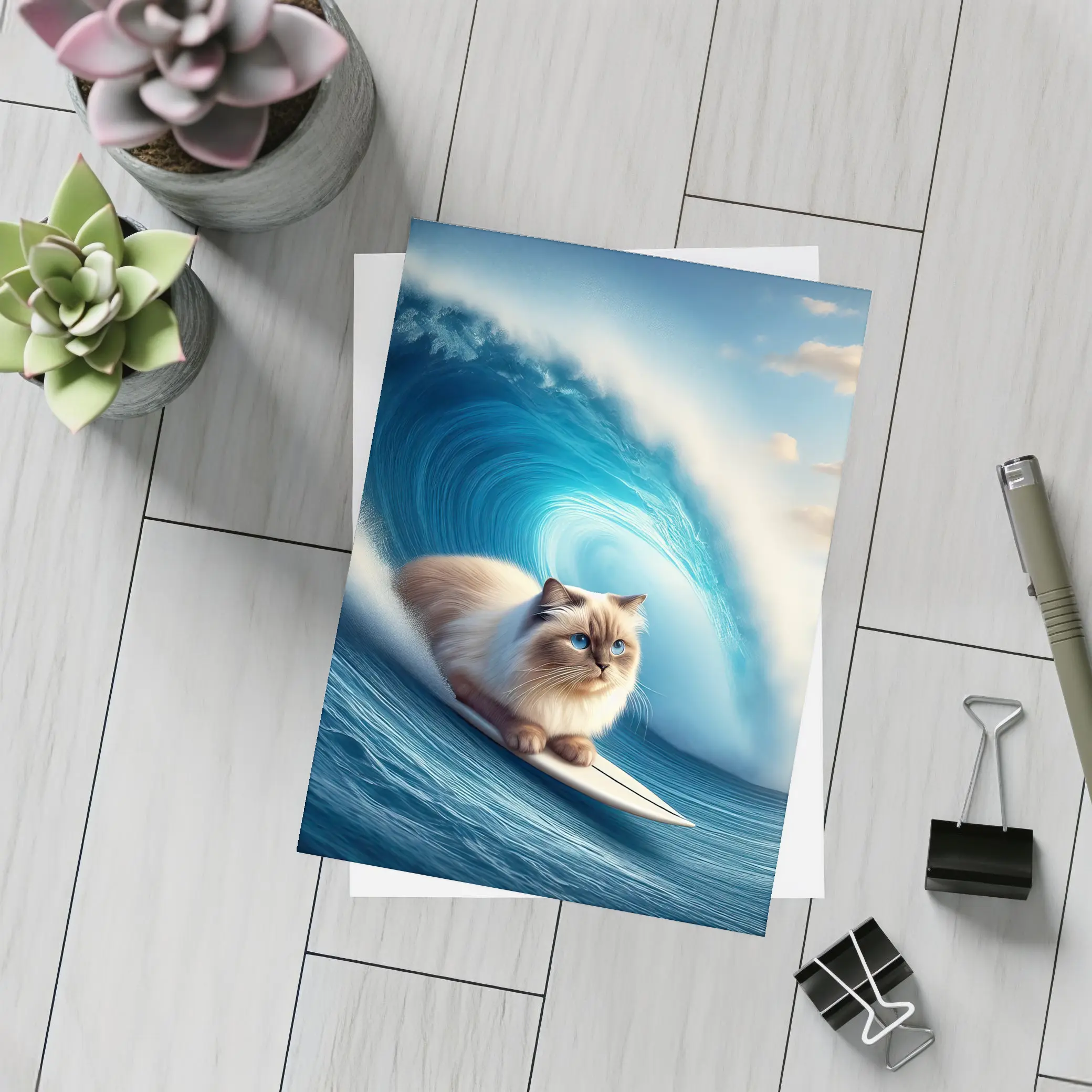 Ragdoll Cat Surfing Giant Ocean Wave – Postcards