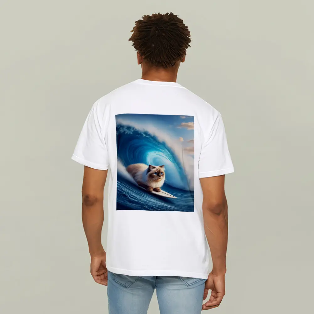 Ragdoll Cat Surfing Giant Ocean Wave – T-Shirts