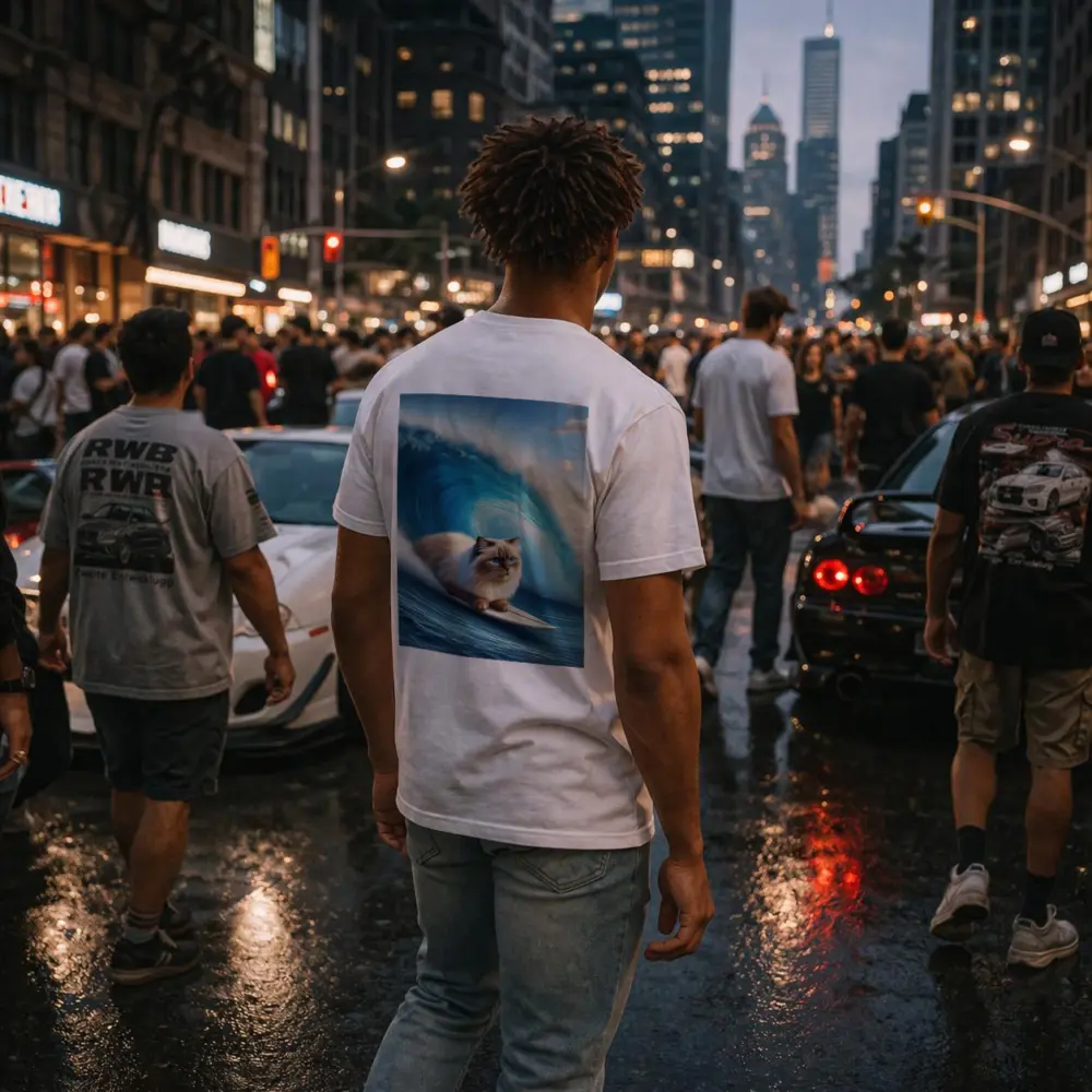Ragdoll Cat Surfing Giant Ocean Wave – T-Shirts