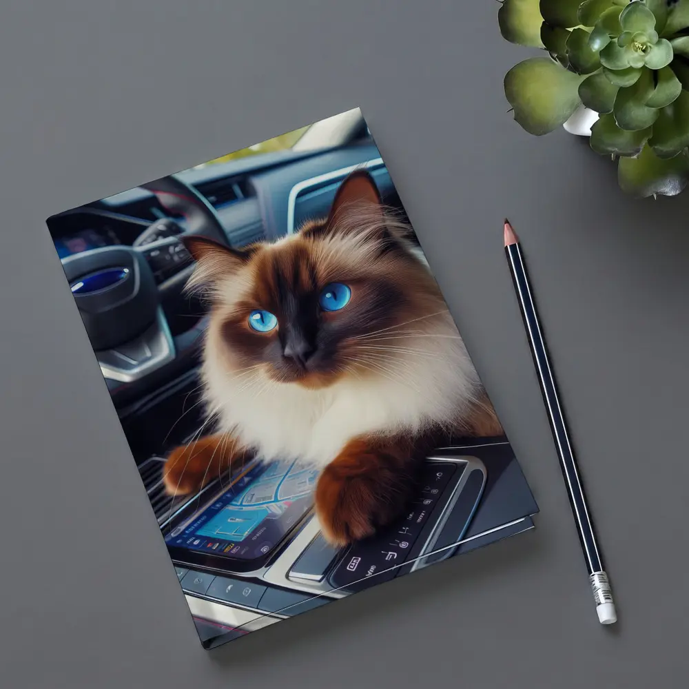 Birman Cat Sitting Inside Car Interior – Notebooks
