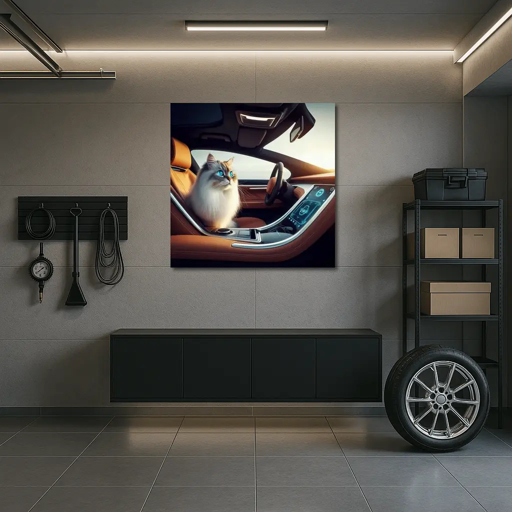 Ragdoll Cat Sitting Inside Luxury Car – Wall Art