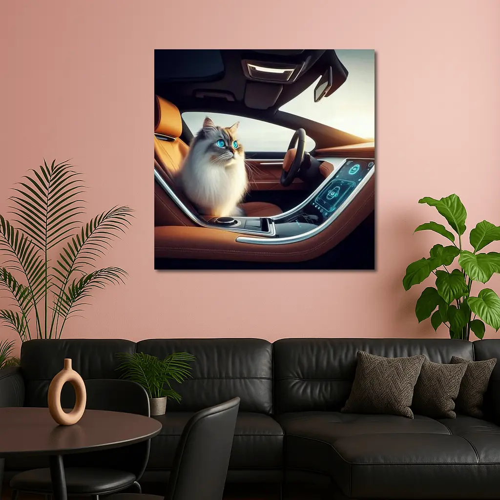 Ragdoll Cat Sitting Inside Luxury Car – Wall Art
