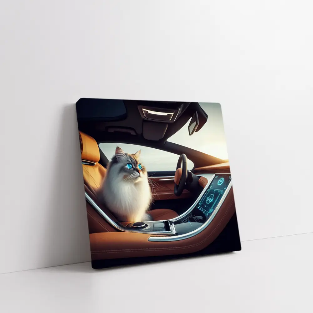 Ragdoll Cat Sitting Inside Luxury Car – Wall Art
