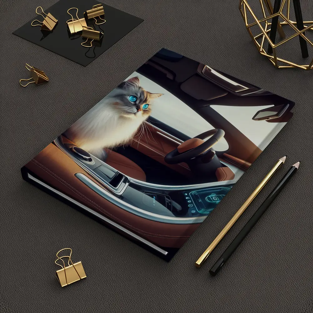 Ragdoll Cat Sitting Inside Luxury Car – Notebooks