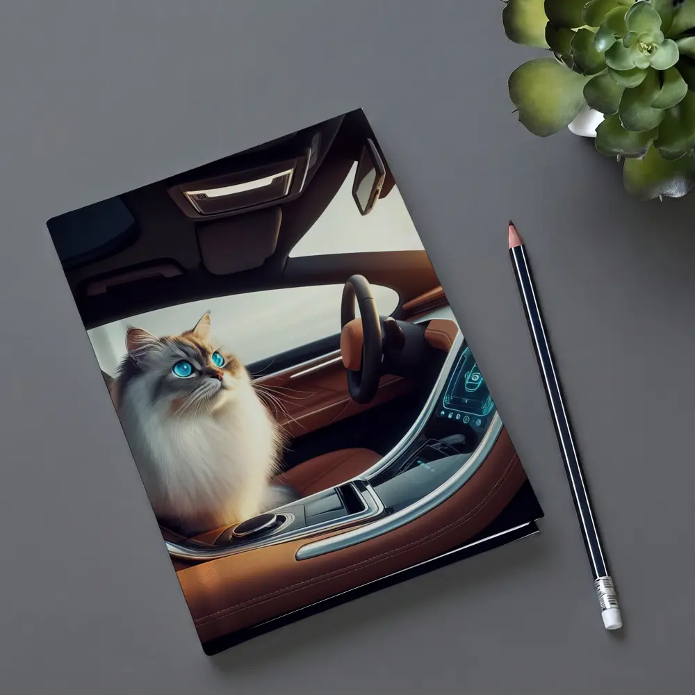 Ragdoll Cat Sitting Inside Luxury Car – Notebooks