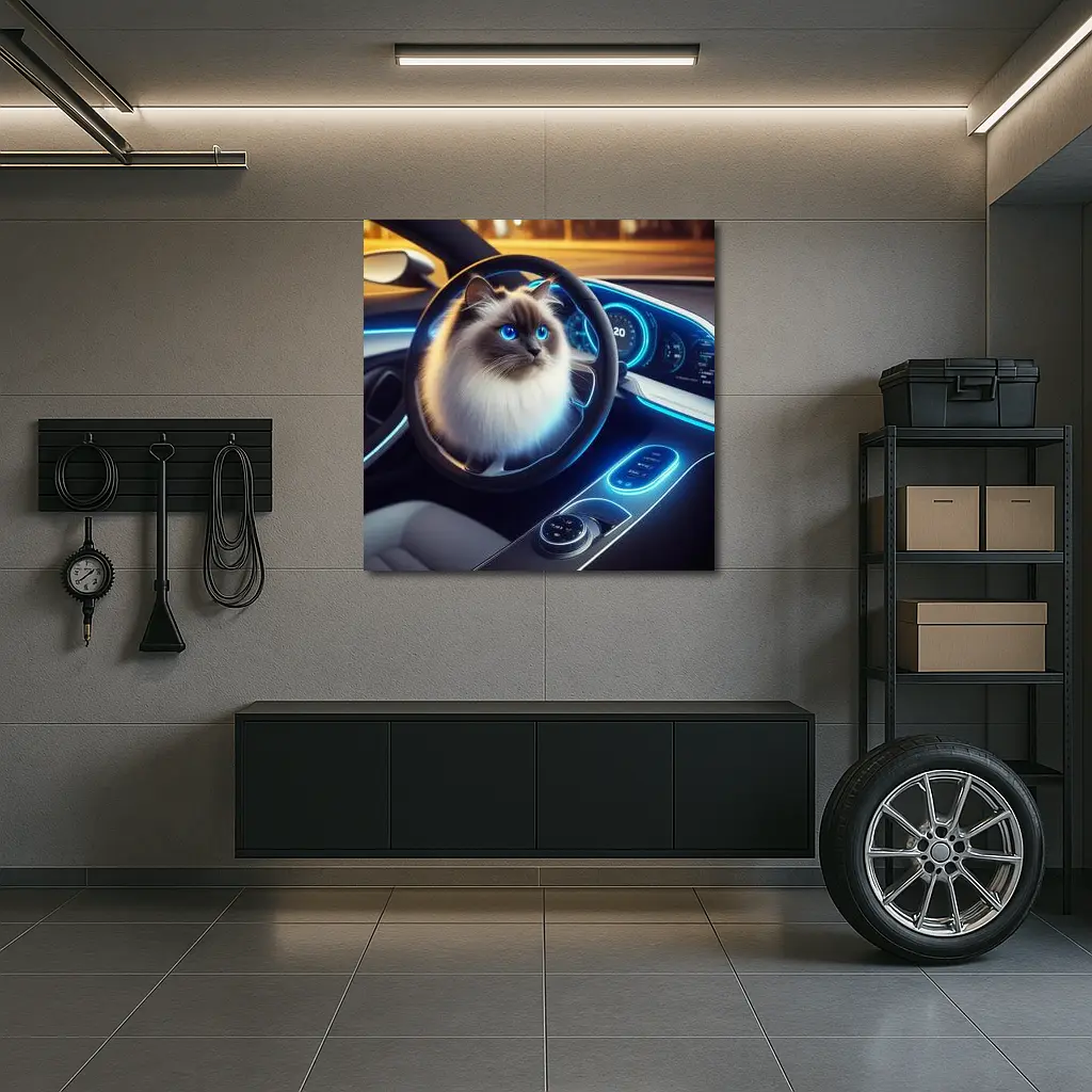 Ragdoll Cat Sitting Inside Futuristic Car – Wall Art