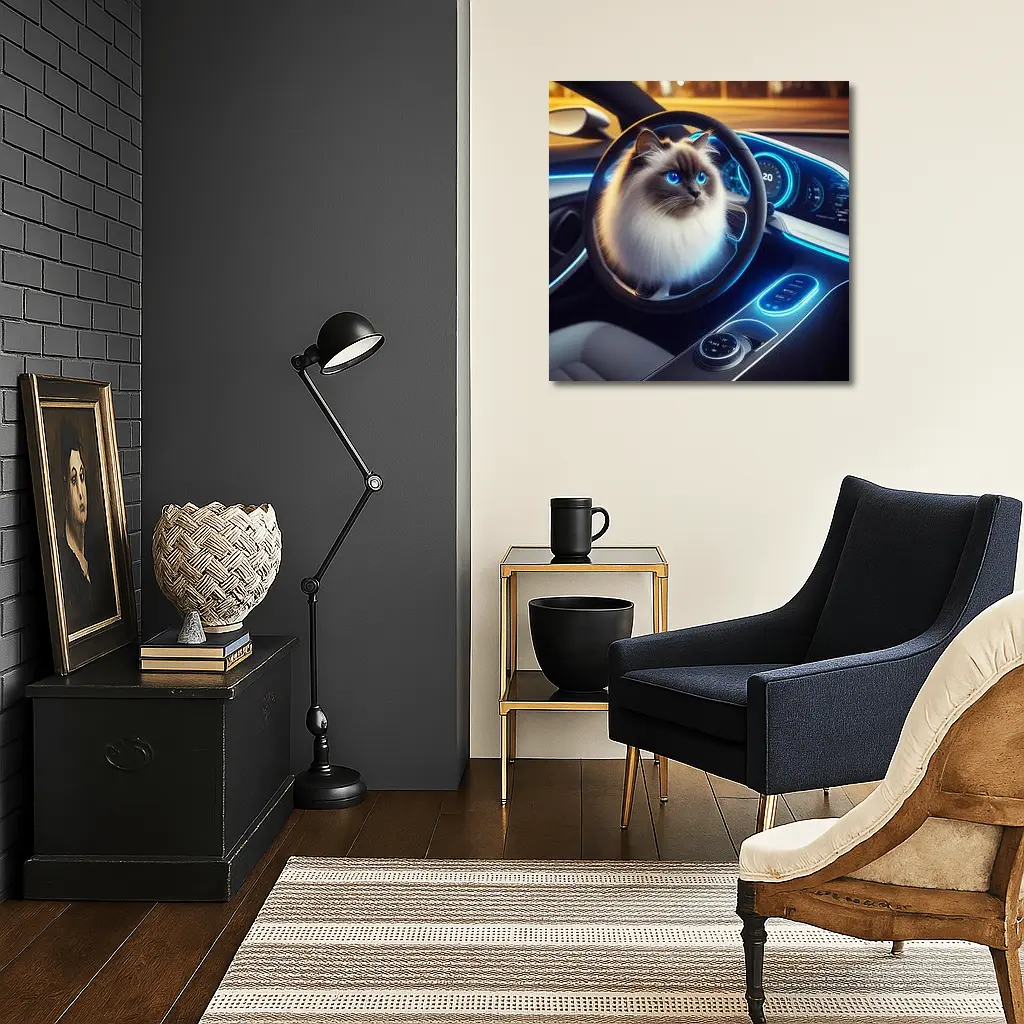 Ragdoll Cat Sitting Inside Futuristic Car – Wall Art