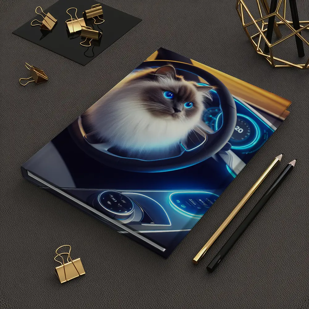 Ragdoll Cat Sitting Inside Futuristic Car – Notebooks