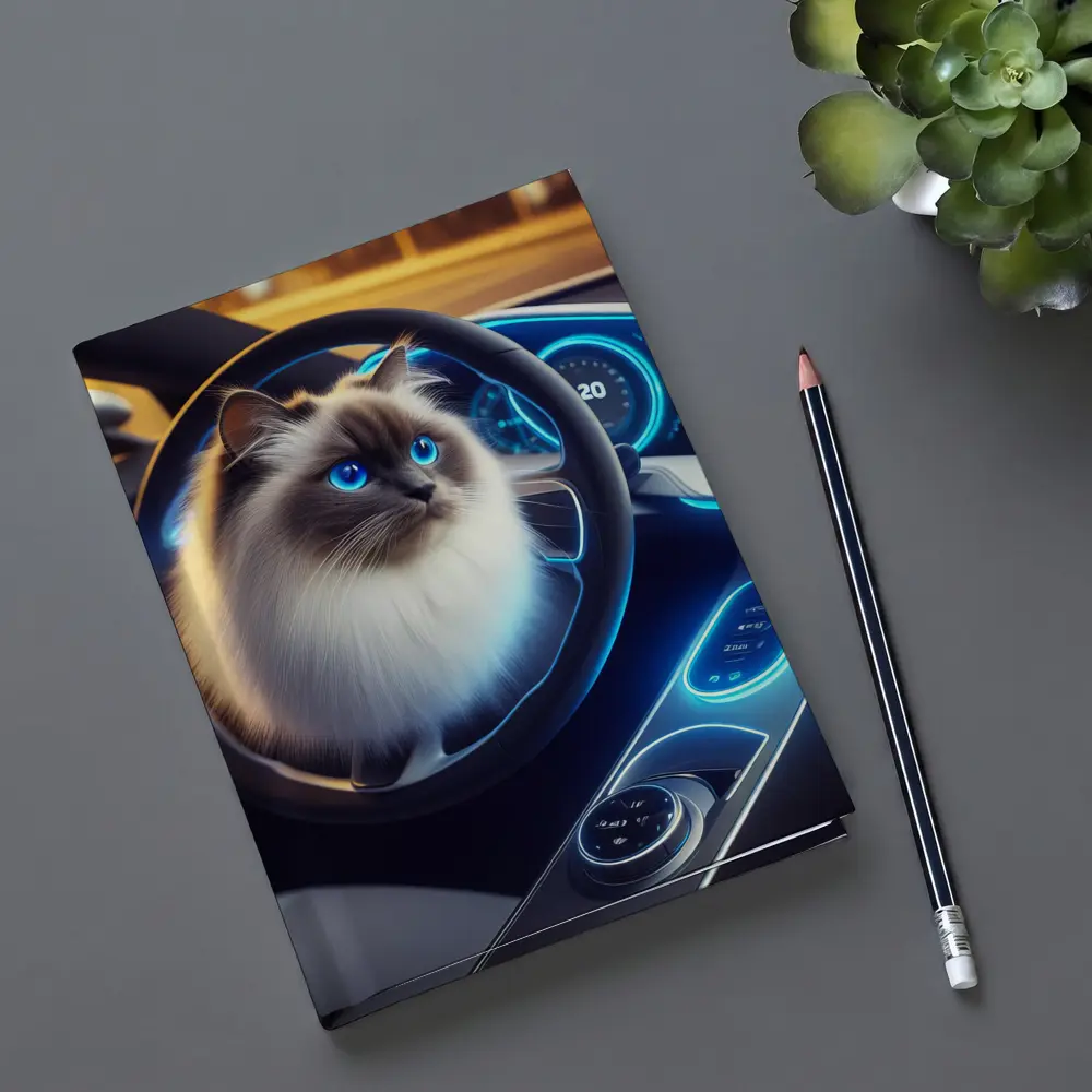 Ragdoll Cat Sitting Inside Futuristic Car – Notebooks