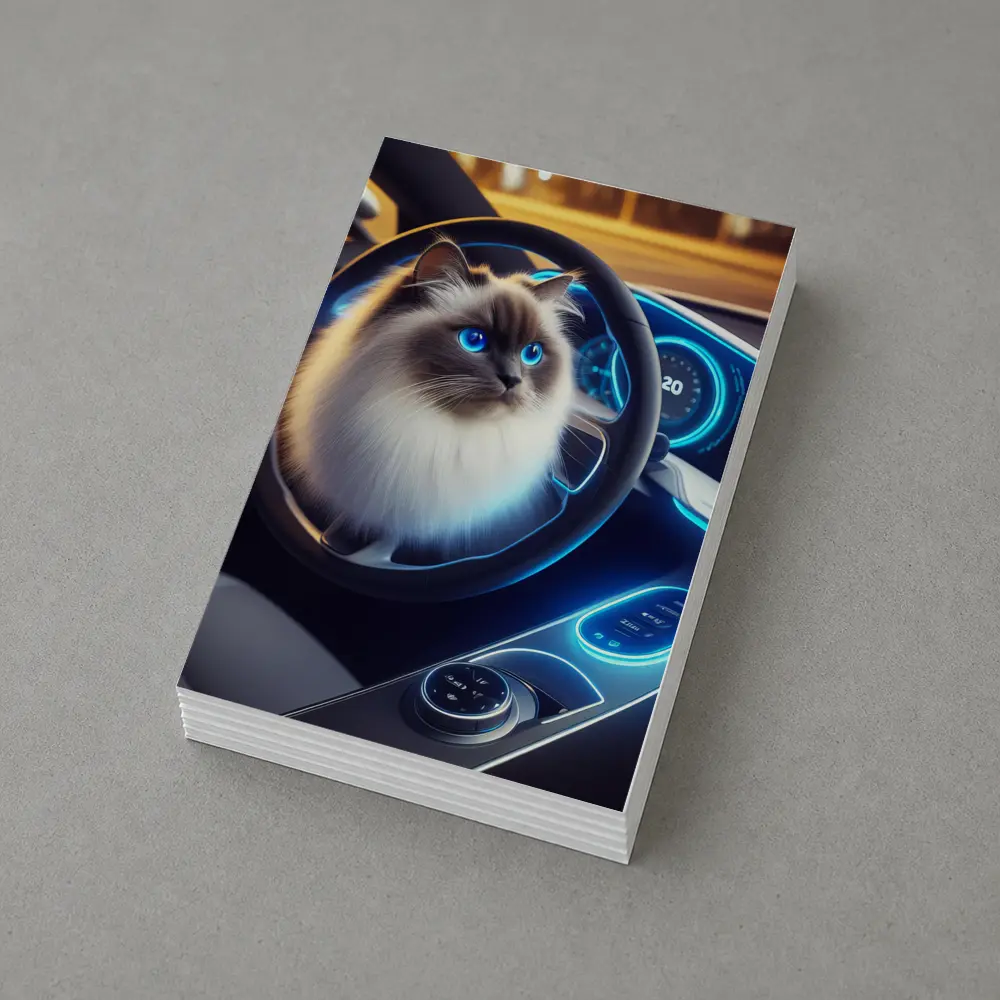Ragdoll Cat Sitting Inside Futuristic Car – Postcards