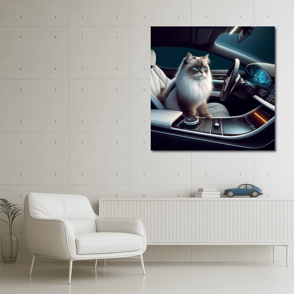 Ragdoll Cat Inside Luxury Car Interior – Wall Art