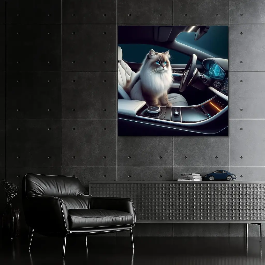 Ragdoll Cat Inside Luxury Car Interior – Wall Art
