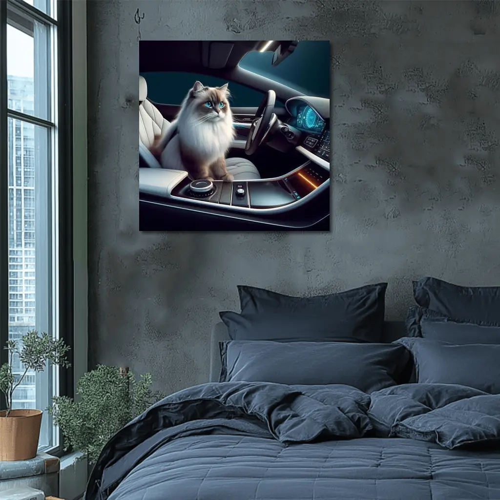 Ragdoll Cat Inside Luxury Car Interior – Wall Art