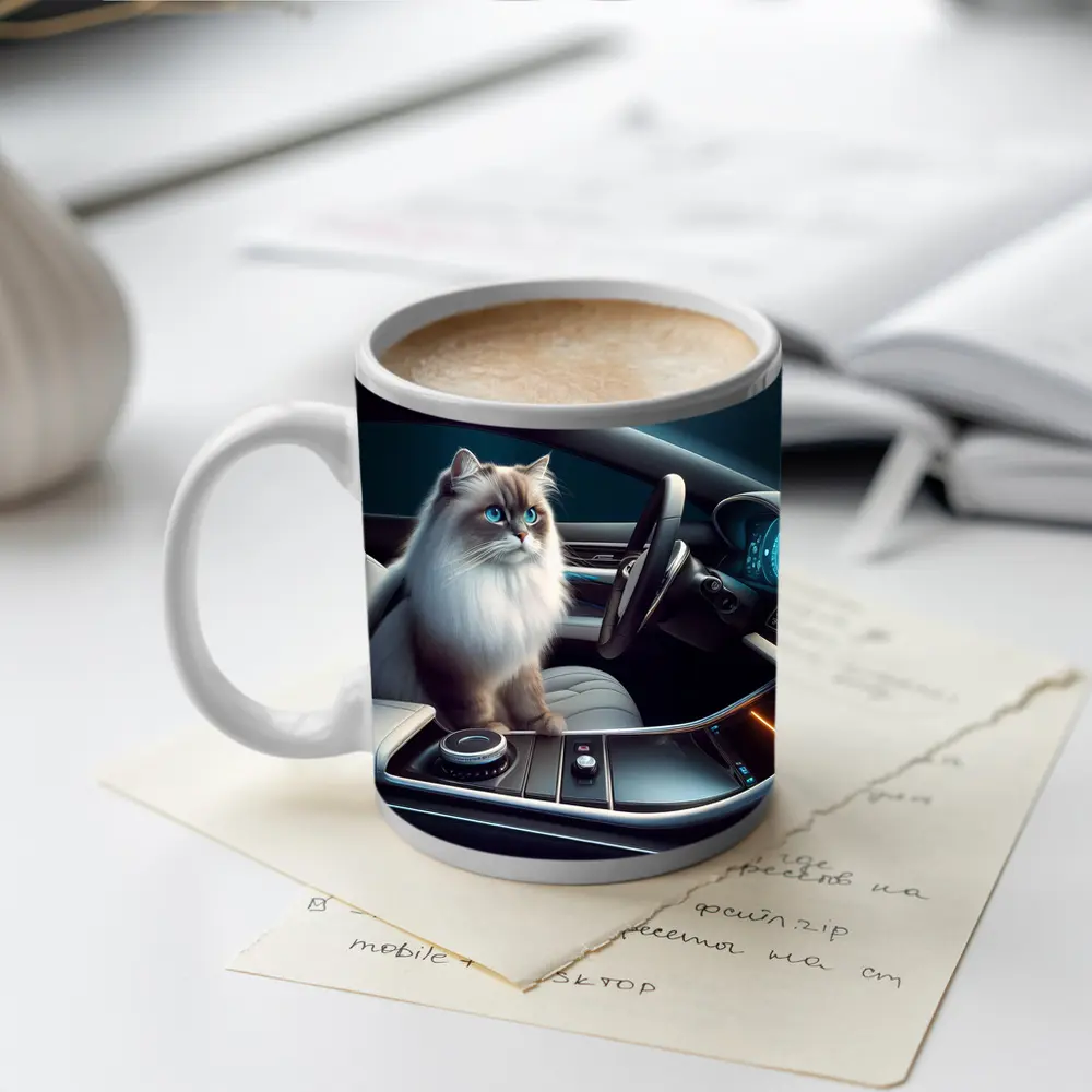 Ragdoll Cat Inside Luxury Car Interior – Mugs
