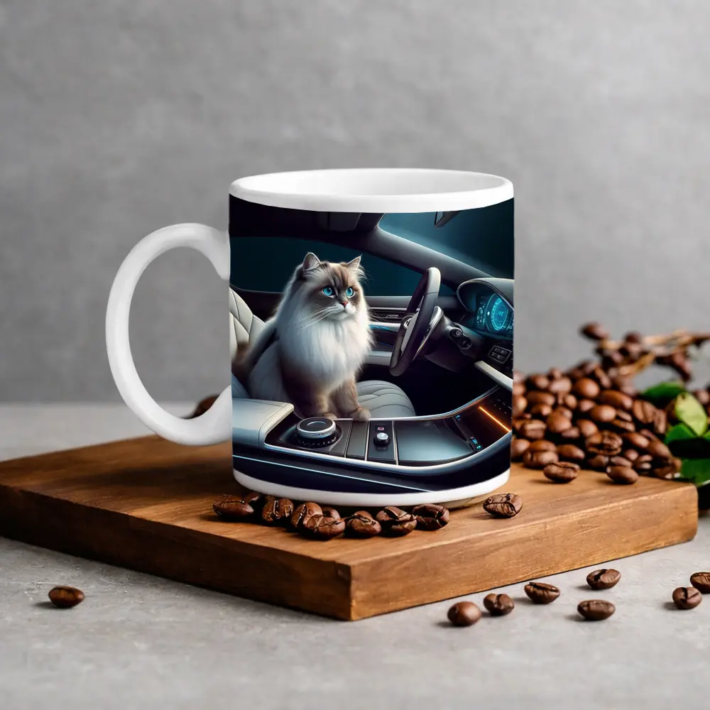 Ragdoll Cat Inside Luxury Car Interior – Mugs