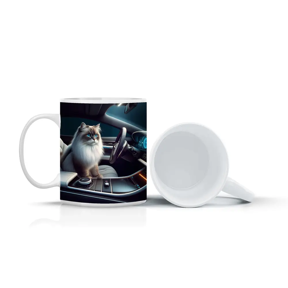 Ragdoll Cat Inside Luxury Car Interior – Mugs