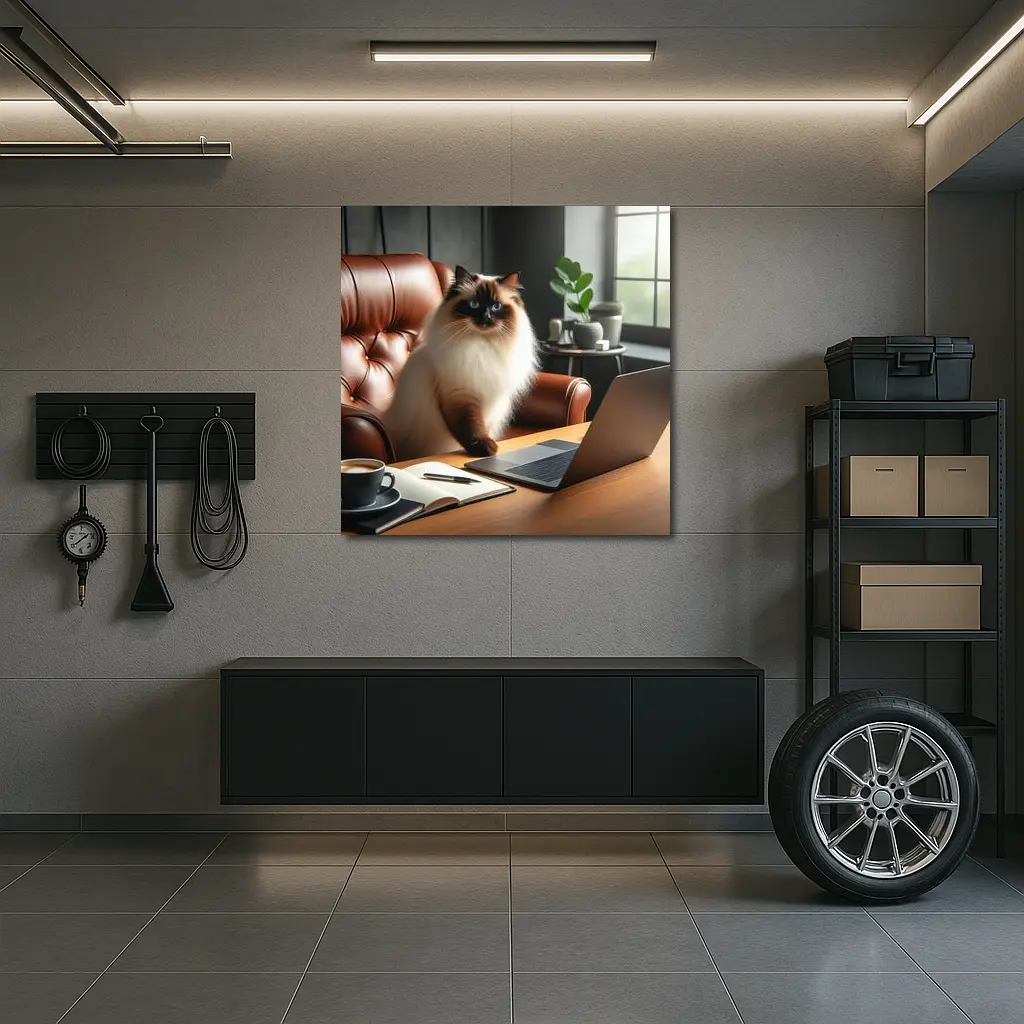 Birman Cat Sitting At Office Desk – Wall Art