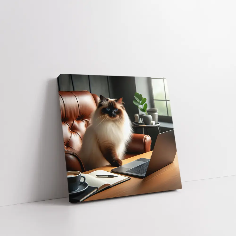 Birman Cat Sitting At Office Desk – Wall Art