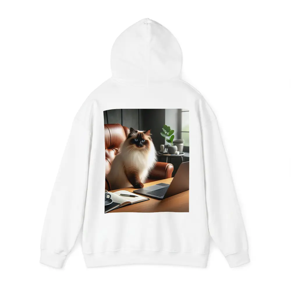 Birman Cat Sitting At Office Desk – Hoodies