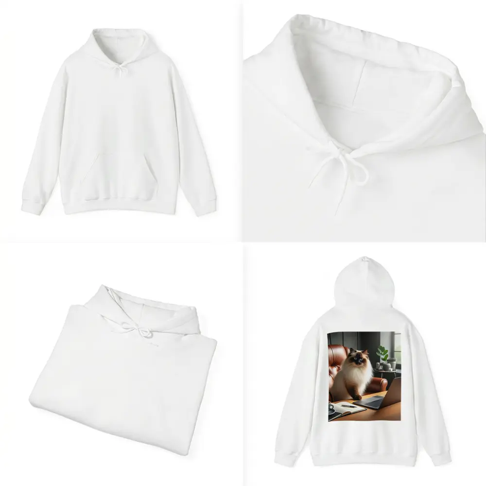 Birman Cat Sitting At Office Desk – Hoodies