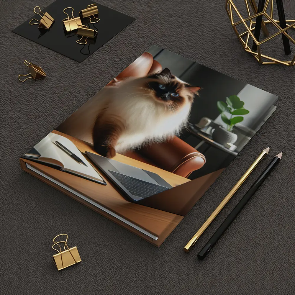 Birman Cat Sitting At Office Desk – Notebooks
