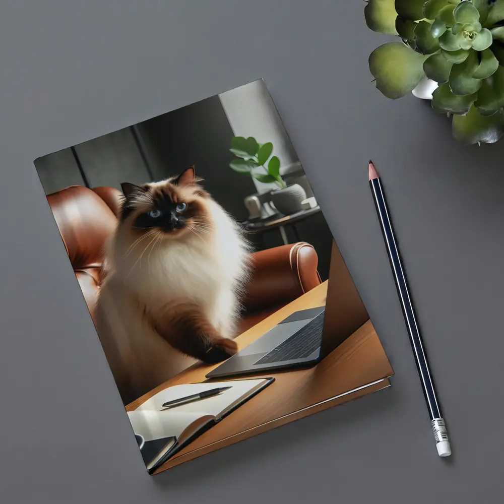 Birman Cat Sitting At Office Desk – Notebooks