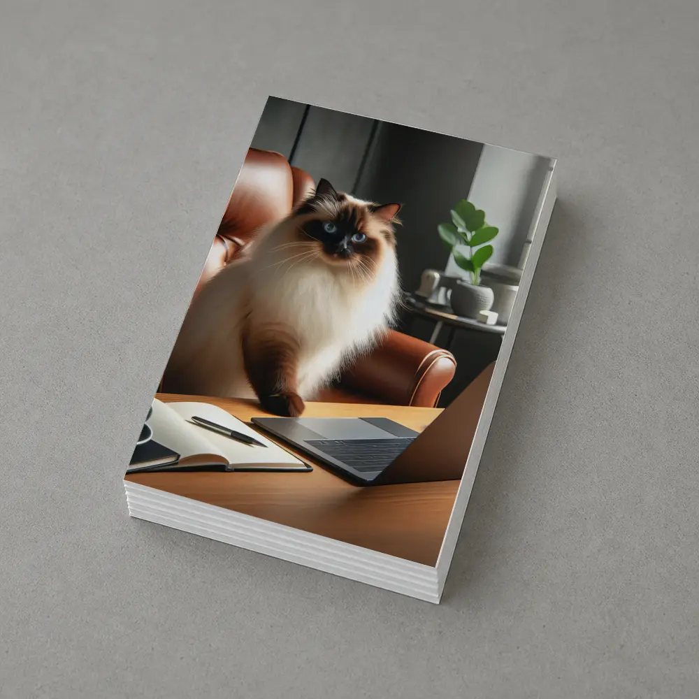 Birman Cat Sitting At Office Desk – Postcards
