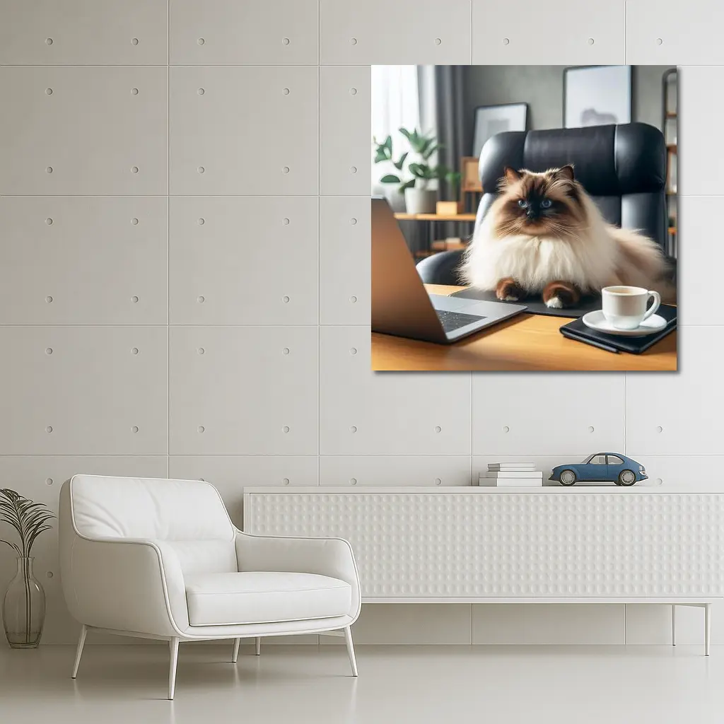 Himalayan Cat Sitting at Office Desk – Wall Art