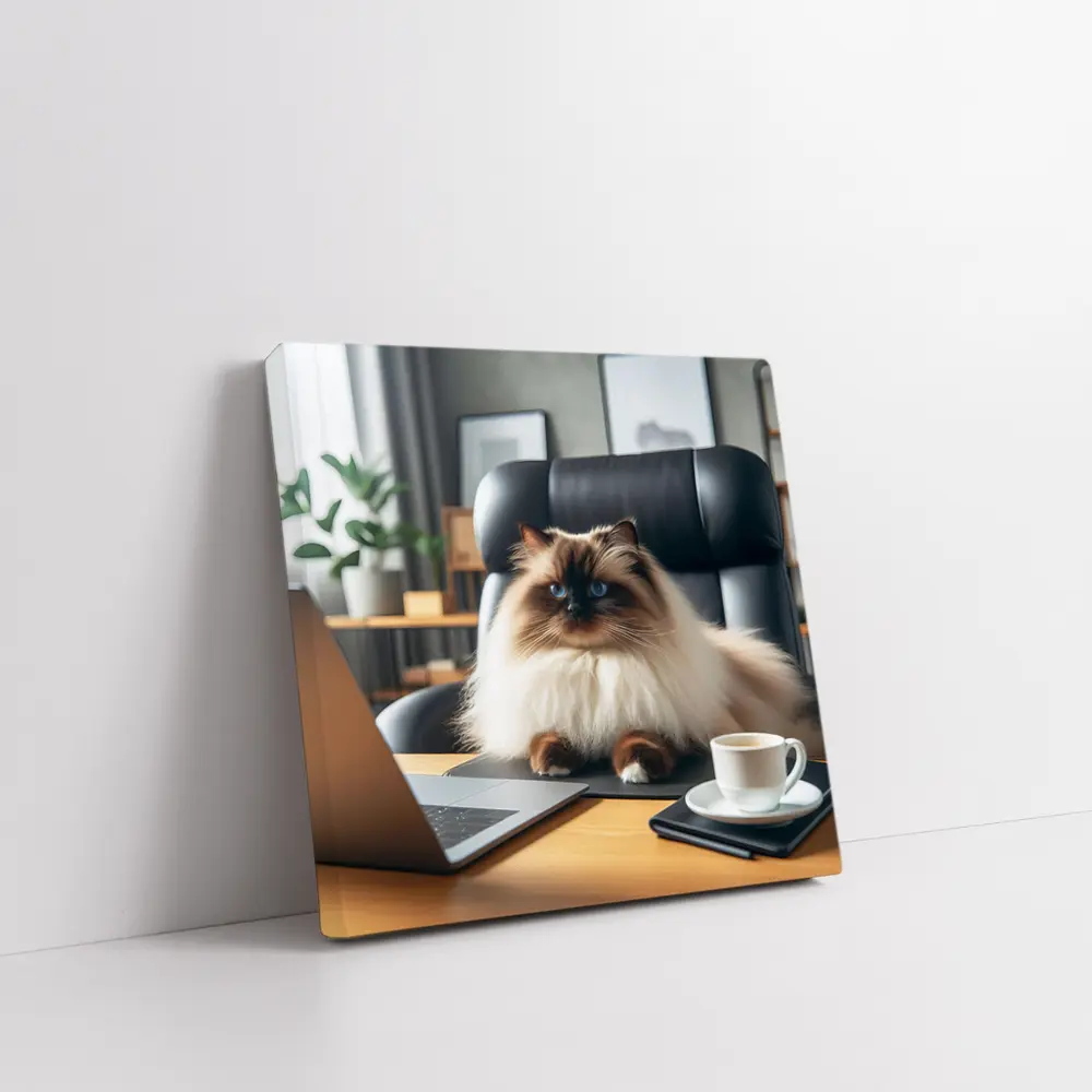 Himalayan Cat Sitting at Office Desk – Wall Art