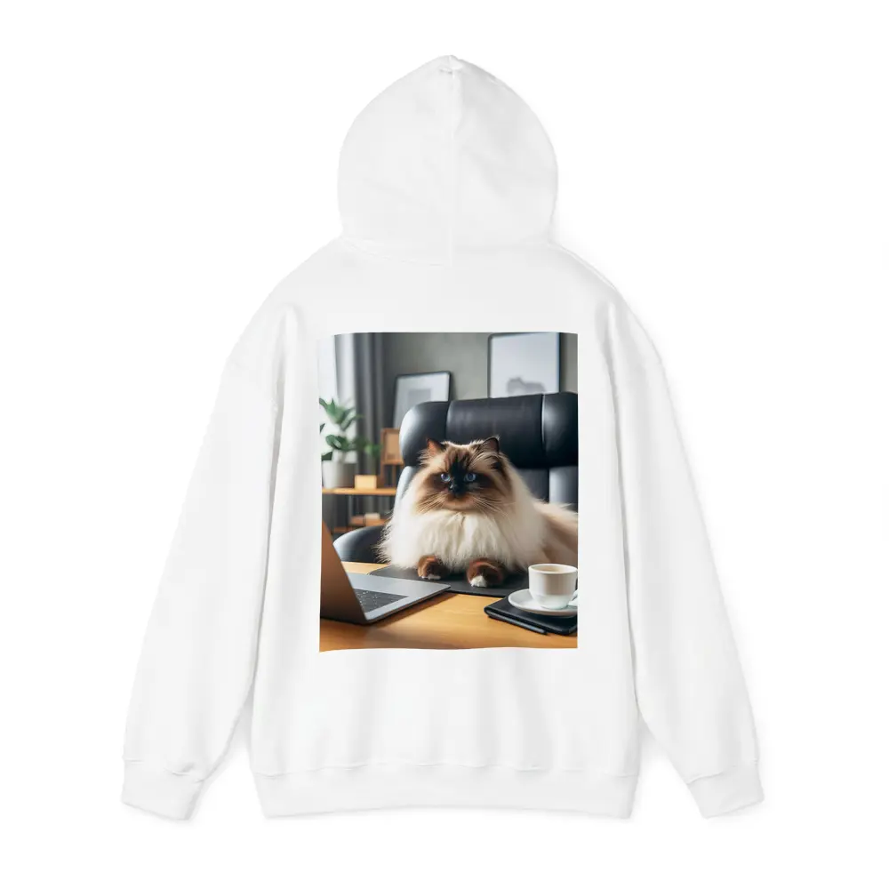 Himalayan Cat Sitting at Office Desk – Hoodies