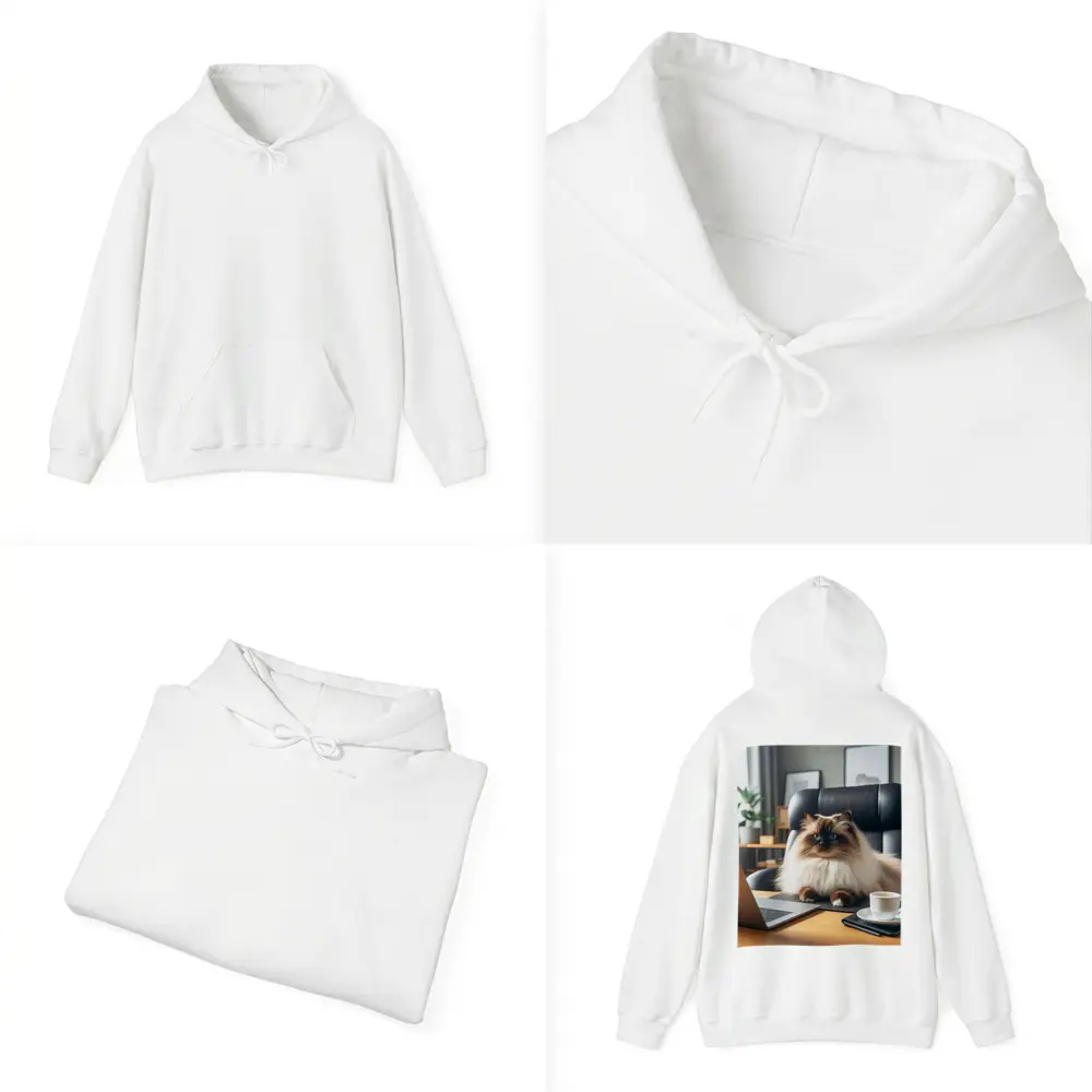 Himalayan Cat Sitting at Office Desk – Hoodies