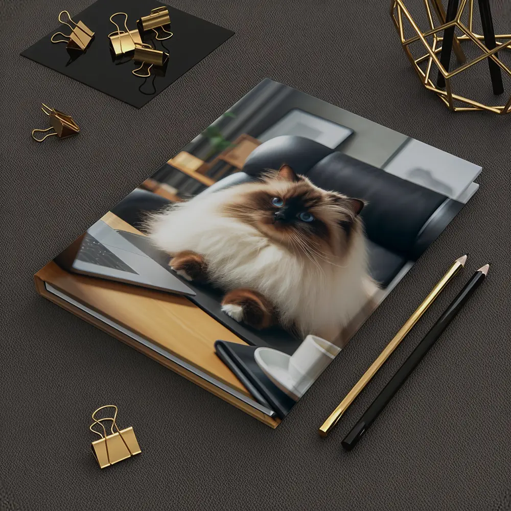 Himalayan Cat Sitting at Office Desk – Notebooks